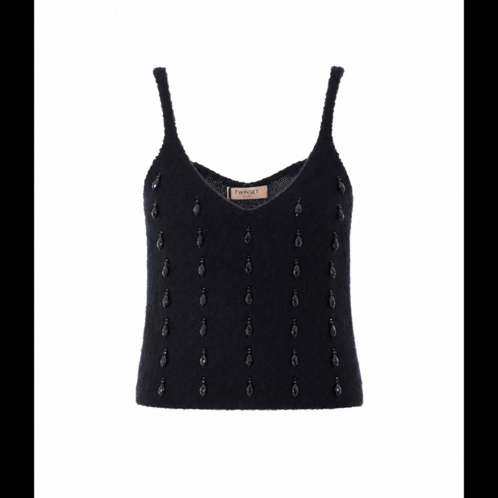 Twinset Women Brushed Wool Blend Top With Embroidery